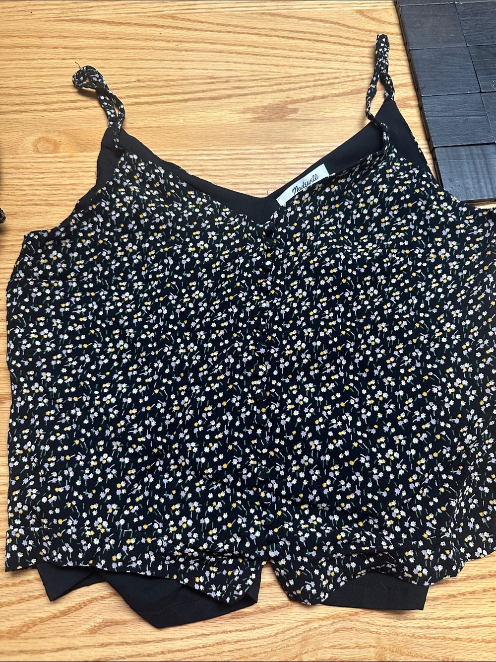 Madewell Black Floral Crop Tank Top